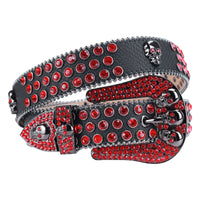 Black Rhinestone Skull Belt - Bling Crystal Studded Western Cowboy Buckle for Men & Women
