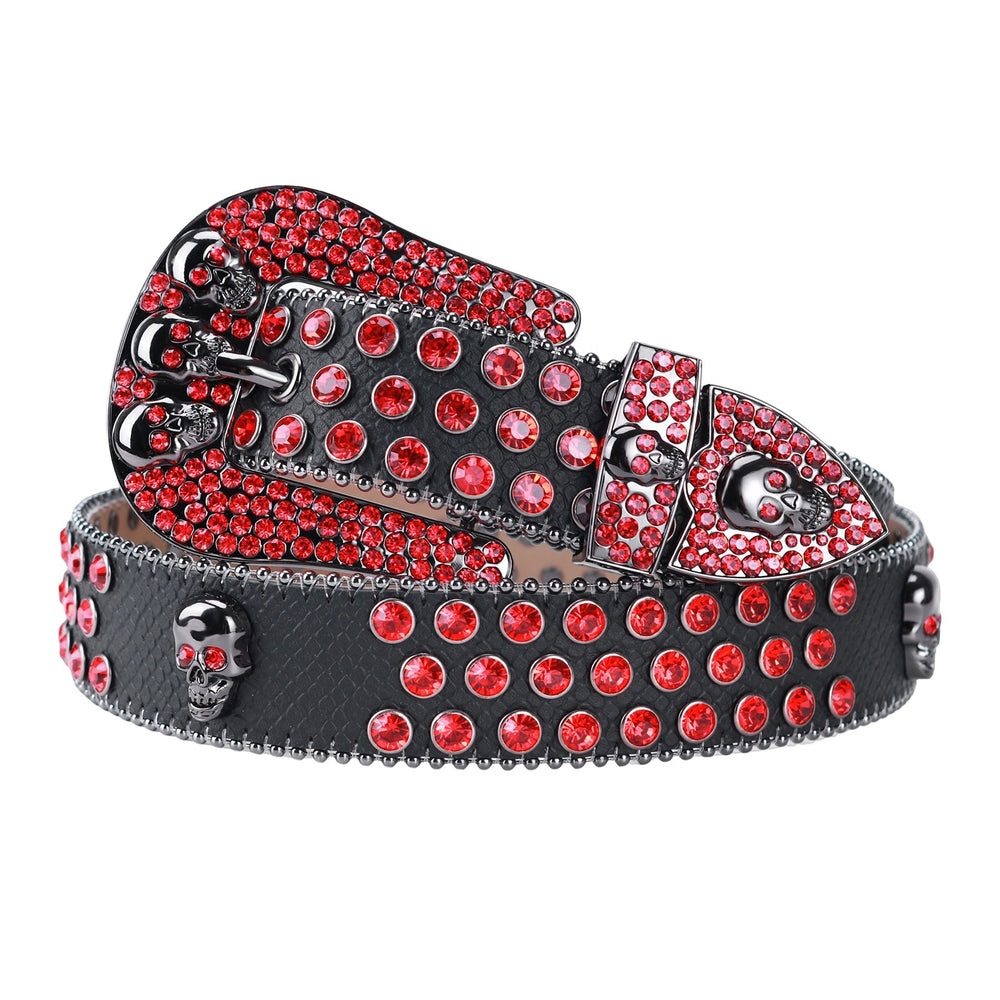 Black Rhinestone Skull Belt - Bling Crystal Studded Western Cowboy Buckle for Men & Women