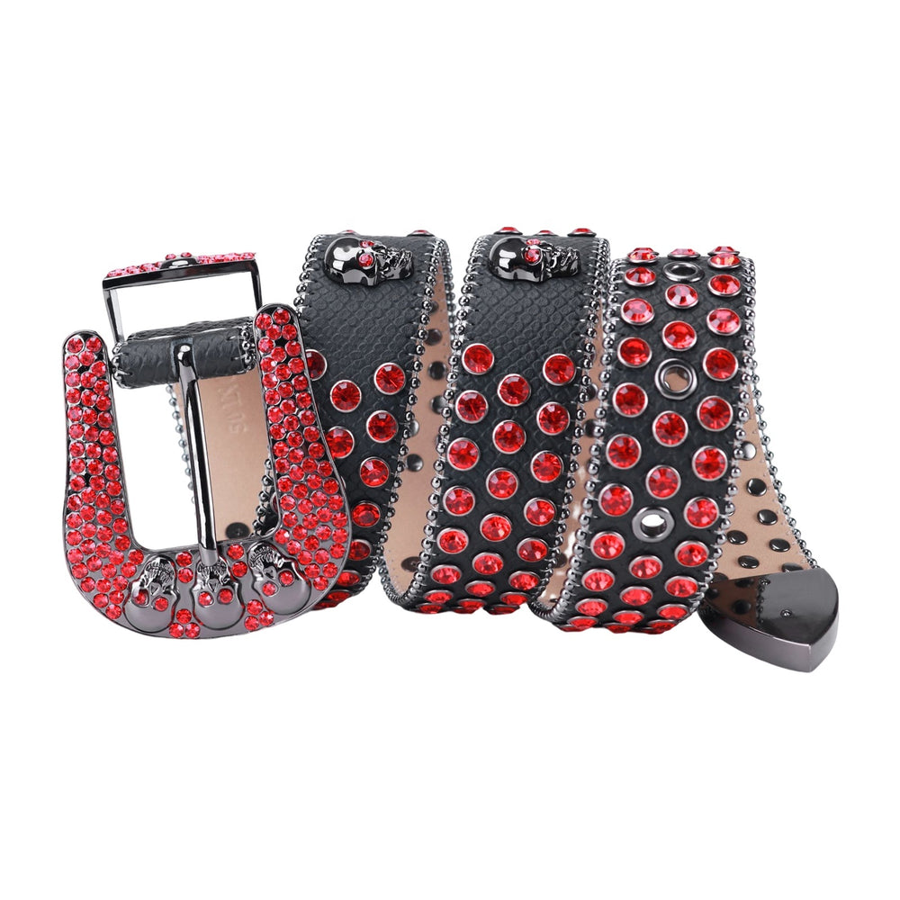 Black Rhinestone Skull Belt - Bling Crystal Studded Western Cowboy Buckle for Men & Women
