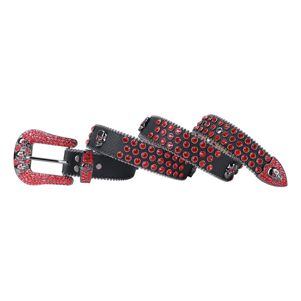 Black Rhinestone Skull Belt - Bling Crystal Studded Western Cowboy Buckle for Men & Women
