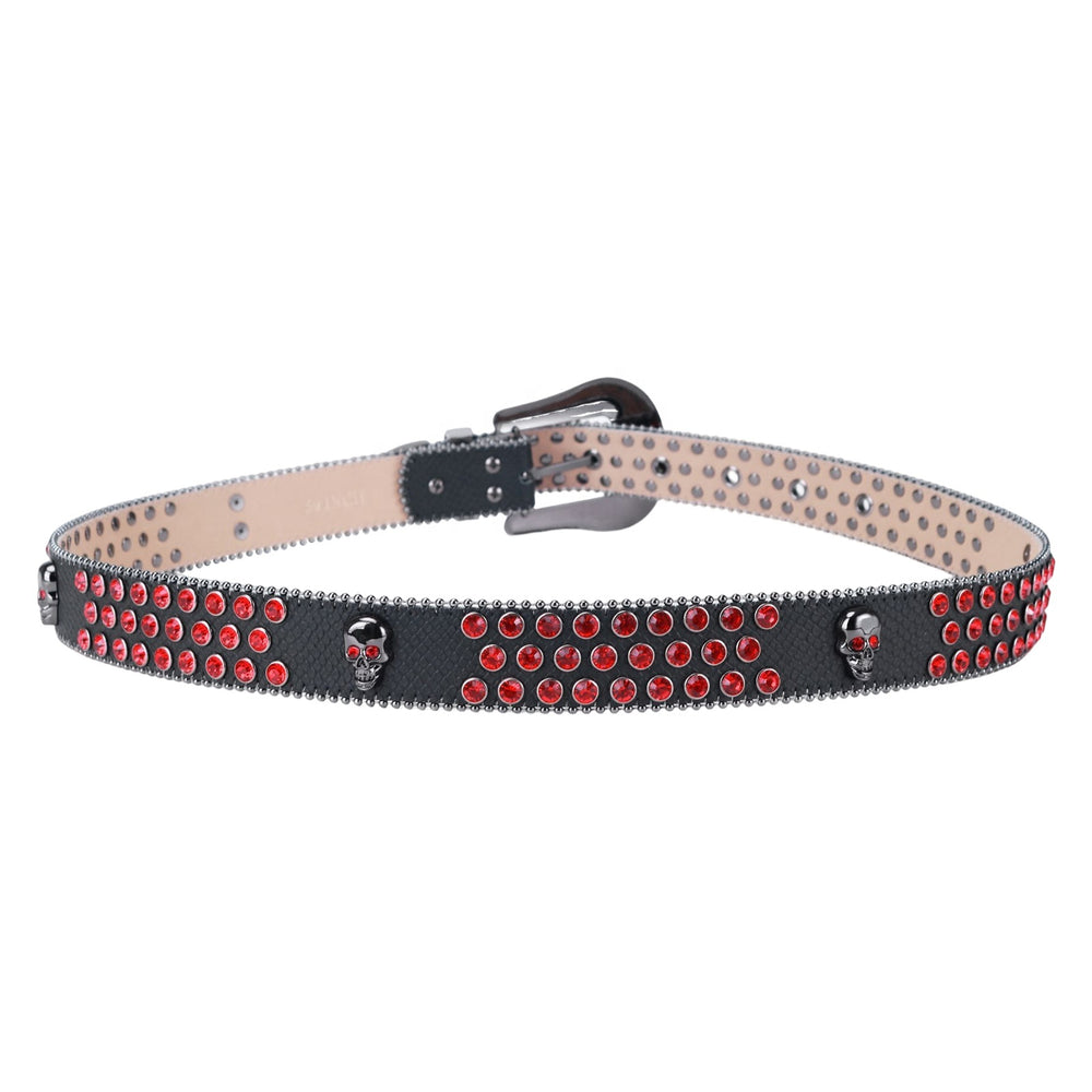 Black Rhinestone Skull Belt - Bling Crystal Studded Western Cowboy Buckle for Men & Women