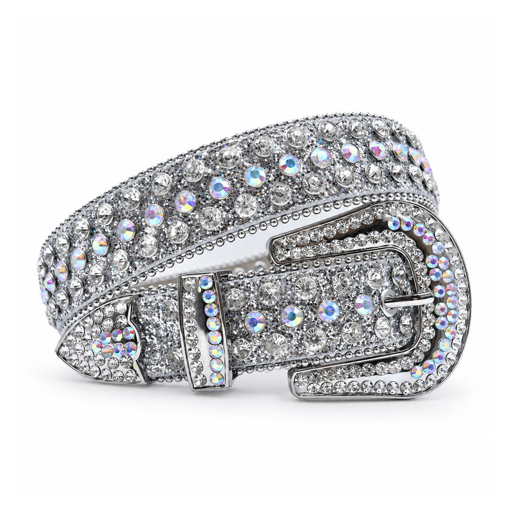 Silver Glitter Rhinestone Belt with AB Crystals - SLV-001 - image 1