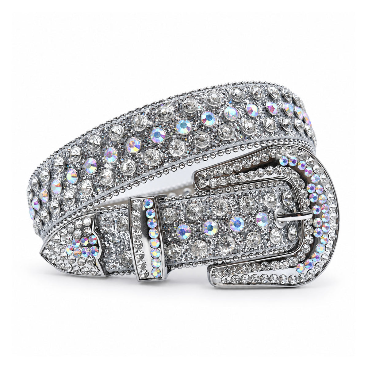 Silver Glitter Rhinestone Belt with AB Crystals - SLV-001 - image 1