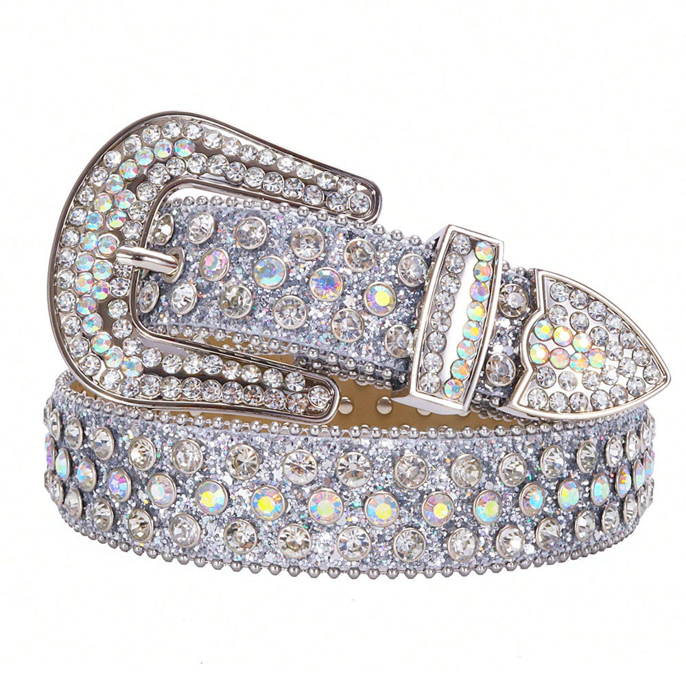 Silver Glitter Rhinestone Belt with AB Crystals - SLV-001 - image 2