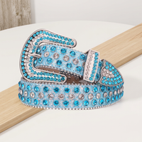 Turquoise Blue Crystal Rhinestone Western Belt with Silver Buckle