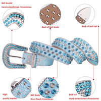 Turquoise Blue Crystal Rhinestone Western Belt with Silver Buckle