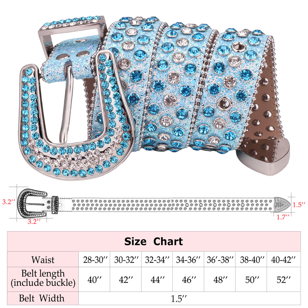 Turquoise Blue Crystal Rhinestone Western Belt with Silver Buckle
