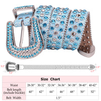 Turquoise Blue Crystal Rhinestone Western Belt with Silver Buckle