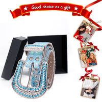Turquoise Blue Crystal Rhinestone Western Belt with Silver Buckle