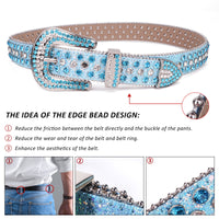Turquoise Blue Crystal Rhinestone Western Belt with Silver Buckle