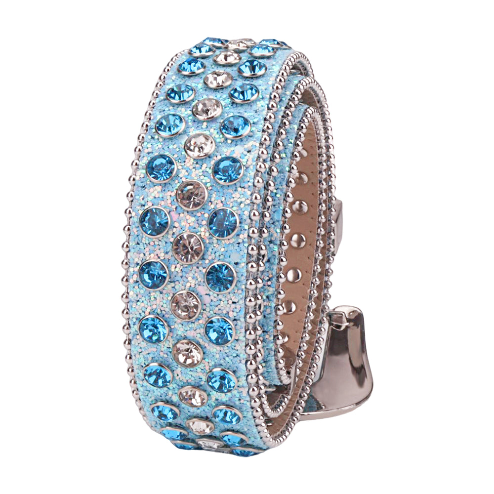 Turquoise Blue Crystal Rhinestone Western Belt with Silver Buckle