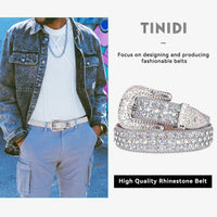 White Crystal Rhinestone Western Belt with Silver Buckle