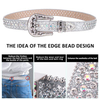 White Crystal Rhinestone Western Belt with Silver Buckle
