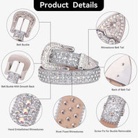 White Crystal Rhinestone Western Belt with Silver Buckle