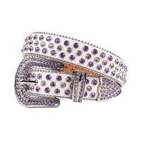 Crystal-Studded White belt and White & Purple Crystal Diamonds with Silver Buckle Embellished with white and Purple Faceted Crystal Diamonds Rhinestones