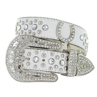 White Crystal Rhinestone Western Belt with Horseshoe Buckle