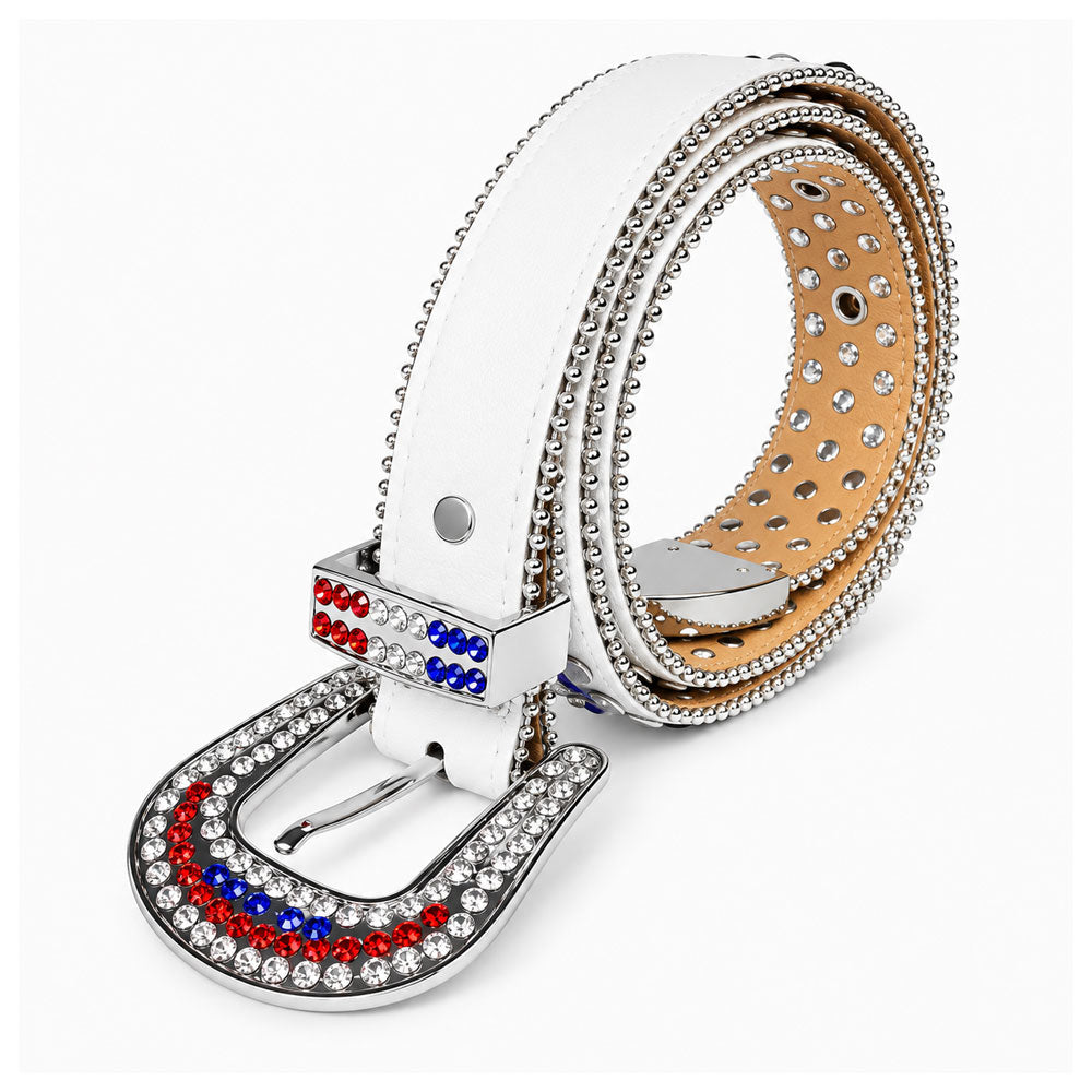 Red, White & Blue Rhinestone Western Belt - WHT-001 - image 2