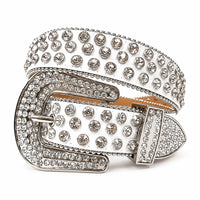 White Croc Rhinestone Belt with Clear Crystals - WHT-002 - image 1