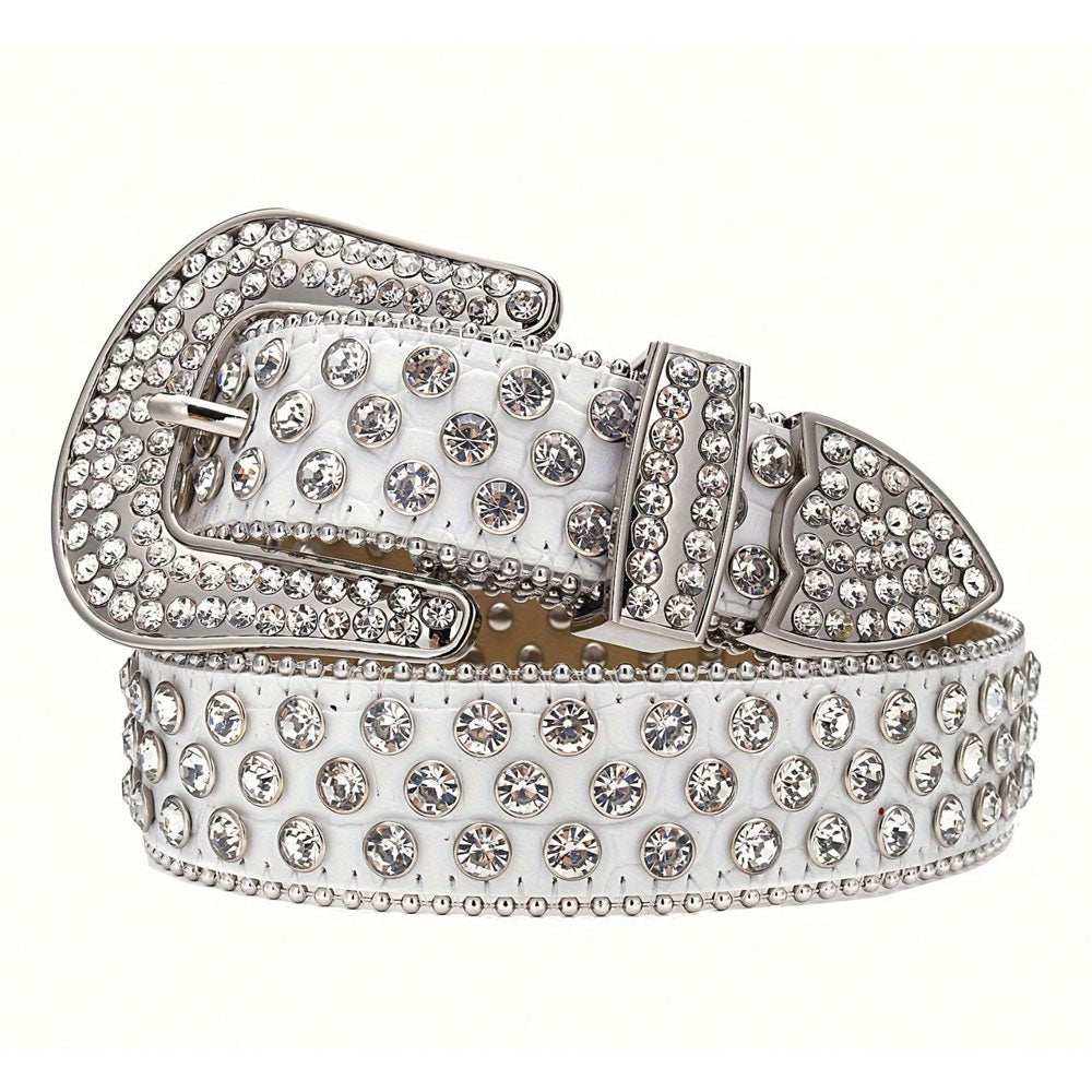 White Croc Rhinestone Belt with Clear Crystals - WHT-002 - image 2