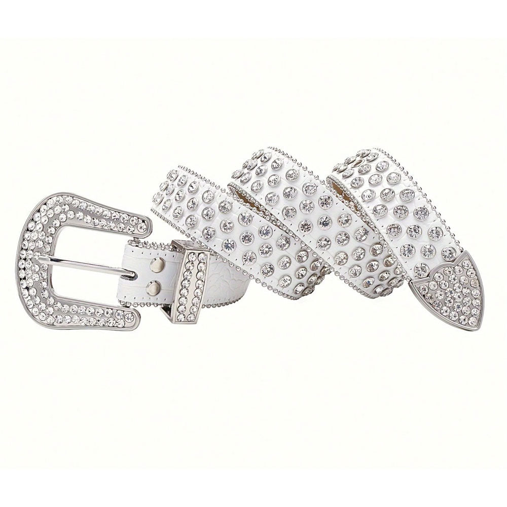 White Croc Rhinestone Belt with Clear Crystals - WHT-002 - image 3